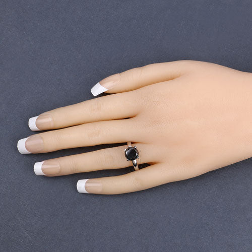 Anillo de oro blanco de 14K con diamante negro auténtico de 3.00 quilates
