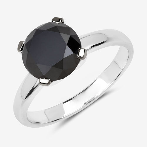 Anillo de oro blanco de 14K con diamante negro auténtico de 3.00 quilates