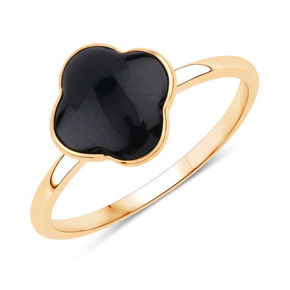 Anillo de oro amarillo de 14K con ónix negro auténtico de 1,00 quilates