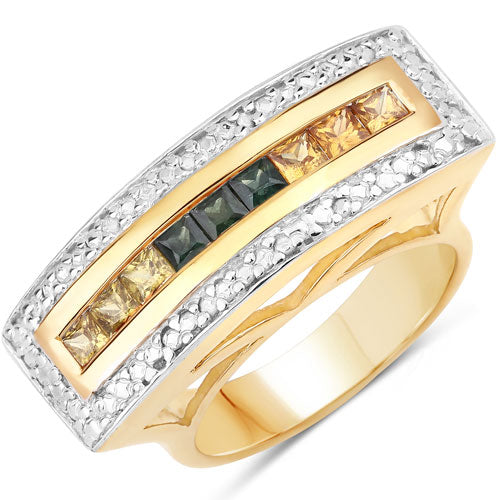 Anillo de plata de ley 925 con zafiro multicolor auténtico de 1,08 quilates