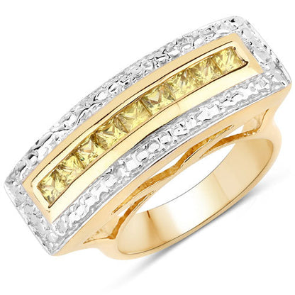 Anillo de Plata de Ley .925 con Zafiro Amarillo Genuino de 1.08 Quilates