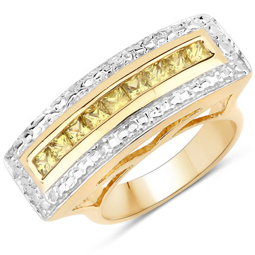 Anillo de Plata de Ley .925 con Zafiro Amarillo Genuino de 1.08 Quilates