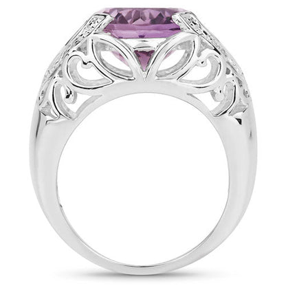 Anillo de plata de ley .925 con amatista genuina y topacio blanco de 8,24 quilates