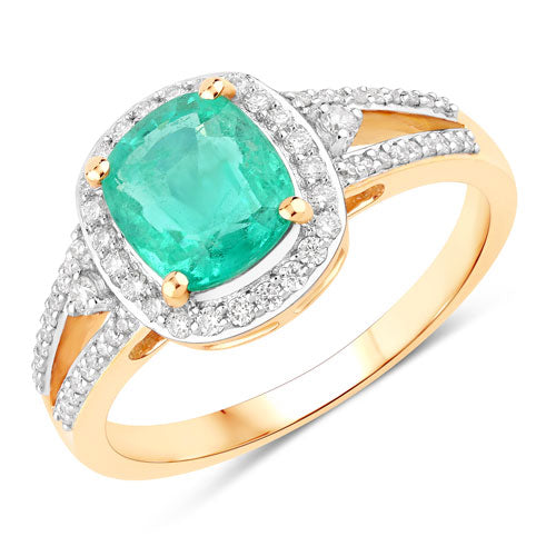 Anillo de oro amarillo de 14 quilates con esmeralda etíope auténtica de 1,65 quilates y diamantes blancos