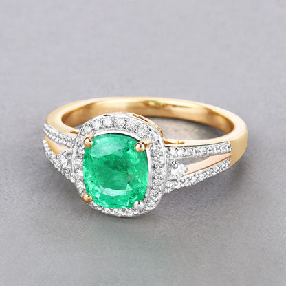 Anillo de oro amarillo de 14 quilates con esmeralda etíope auténtica de 1,65 quilates y diamantes blancos