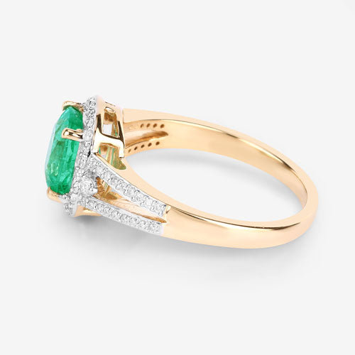 Anillo de oro amarillo de 14 quilates con esmeralda etíope auténtica de 1,65 quilates y diamantes blancos