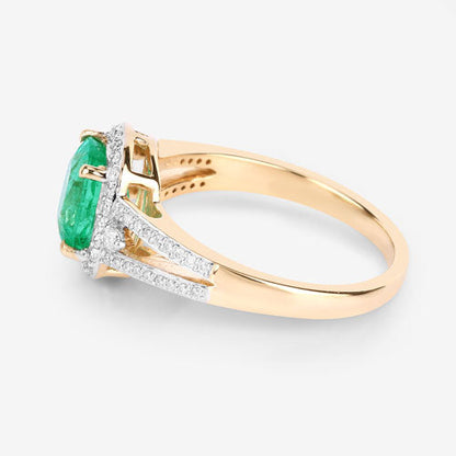 Anillo de oro amarillo de 14 quilates con esmeralda etíope auténtica de 1,65 quilates y diamantes blancos