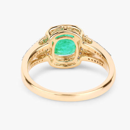 Anillo de oro amarillo de 14 quilates con esmeralda etíope auténtica de 1,65 quilates y diamantes blancos