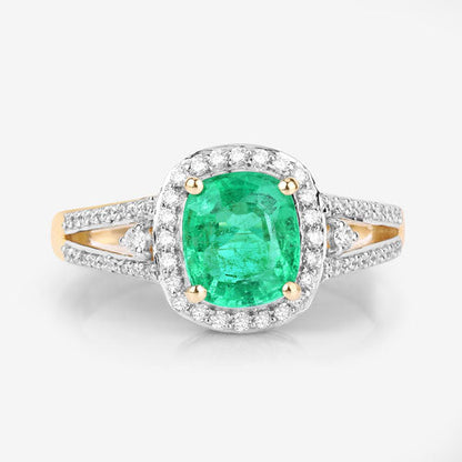 Anillo de oro amarillo de 14 quilates con esmeralda etíope auténtica de 1,65 quilates y diamantes blancos