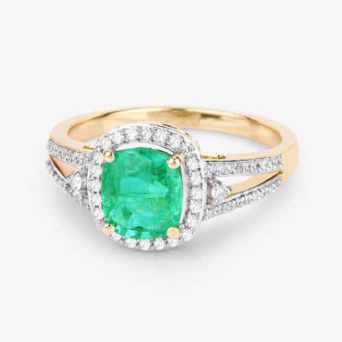 Anillo de oro amarillo de 14 quilates con esmeralda etíope auténtica de 1,65 quilates y diamantes blancos