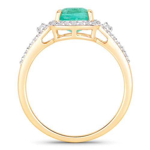 Anillo de oro amarillo de 14 quilates con esmeralda etíope auténtica de 1,65 quilates y diamantes blancos