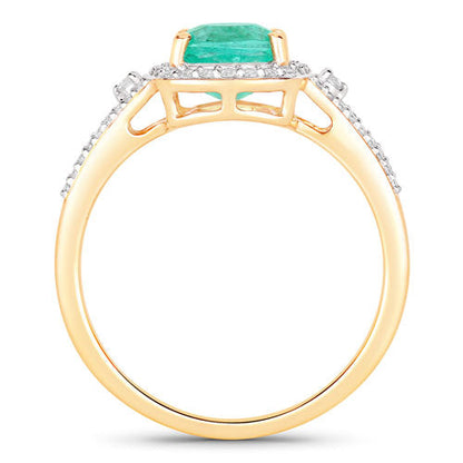 Anillo de oro amarillo de 14 quilates con esmeralda etíope auténtica de 1,65 quilates y diamantes blancos