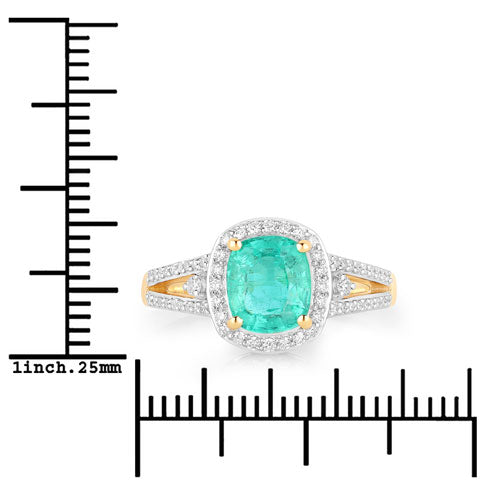 Anillo de oro amarillo de 14 quilates con esmeralda etíope auténtica de 1,65 quilates y diamantes blancos