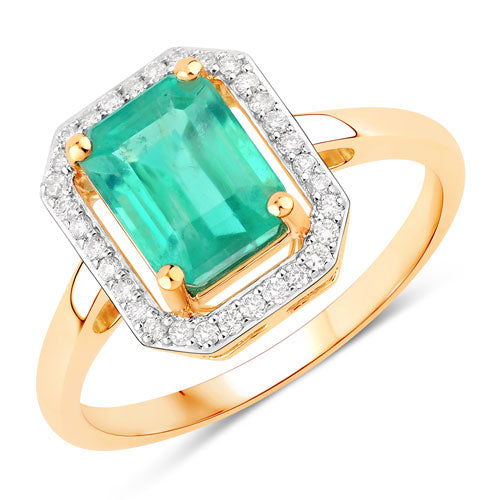 Anillo de oro amarillo de 14K con esmeralda etíope genuina de 1,62 quilates y diamantes blancos