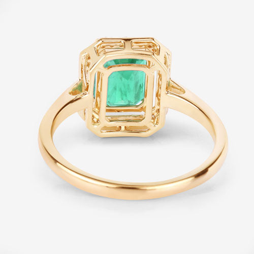Anillo de oro amarillo de 14K con esmeralda etíope genuina de 1,62 quilates y diamantes blancos