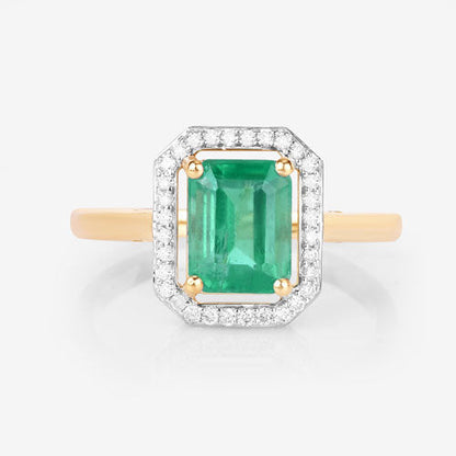Anillo de oro amarillo de 14K con esmeralda etíope genuina de 1,62 quilates y diamantes blancos