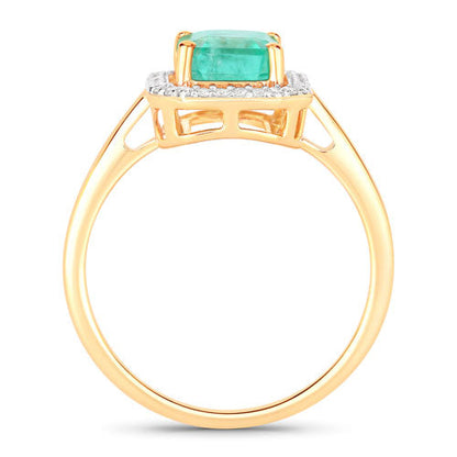 Anillo de oro amarillo de 14K con esmeralda etíope genuina de 1,62 quilates y diamantes blancos