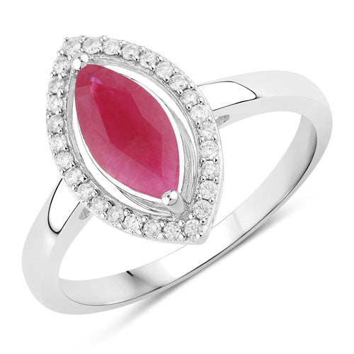 Anillo de oro blanco de 10 quilates con rubí auténtico de 1,52 quilates y diamantes blancos