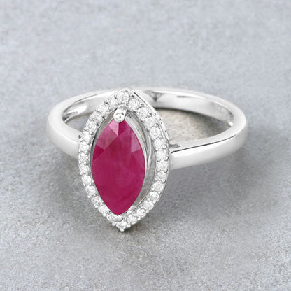 Anillo de oro blanco de 10 quilates con rubí auténtico de 1,52 quilates y diamantes blancos