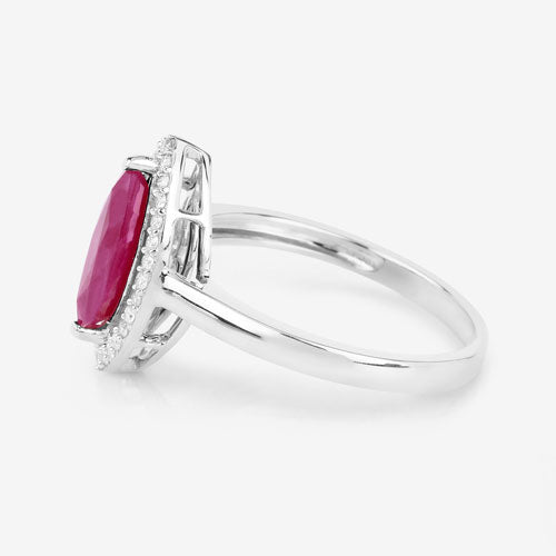 Anillo de oro blanco de 10 quilates con rubí auténtico de 1,52 quilates y diamantes blancos