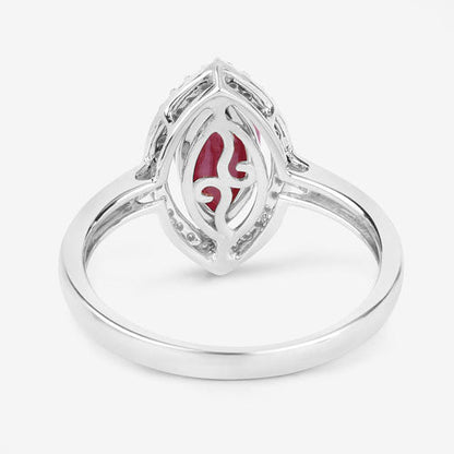 Anillo de oro blanco de 10 quilates con rubí auténtico de 1,52 quilates y diamantes blancos
