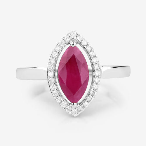 Anillo de oro blanco de 10 quilates con rubí auténtico de 1,52 quilates y diamantes blancos