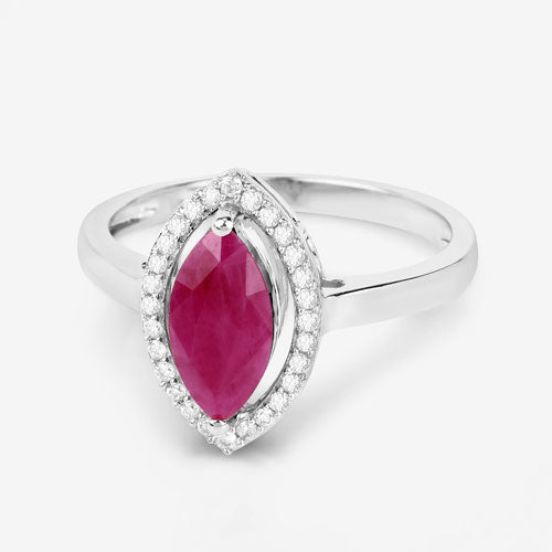 Anillo de oro blanco de 10 quilates con rubí auténtico de 1,52 quilates y diamantes blancos