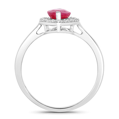 Anillo de oro blanco de 10 quilates con rubí auténtico de 1,52 quilates y diamantes blancos