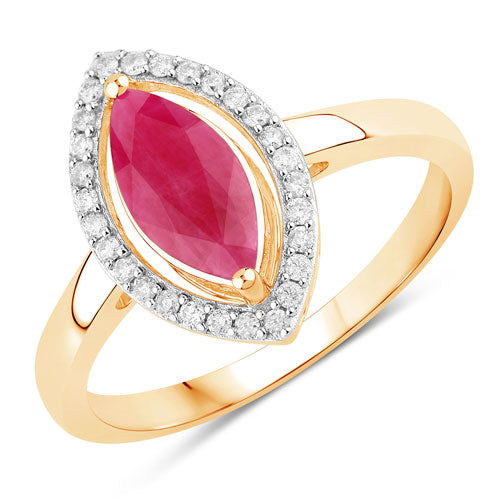 Anillo de oro amarillo de 10 quilates con rubí genuino de 1.52 quilates y diamantes blancos