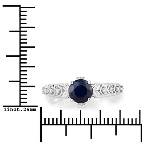 Anillo de oro blanco de 10 quilates con zafiro azul genuino de 1,13 quilates y diamantes blancos