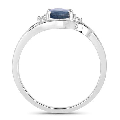 Anillo de oro blanco de 10K con zafiro azul genuino de 0.98 quilates y diamantes blancos