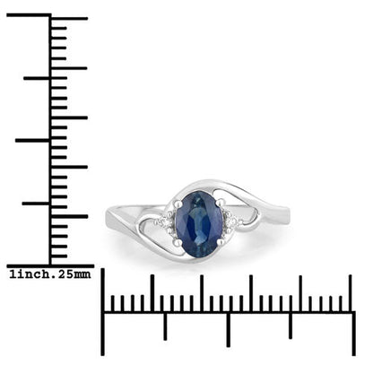 Anillo de oro blanco de 10K con zafiro azul genuino de 0.98 quilates y diamantes blancos