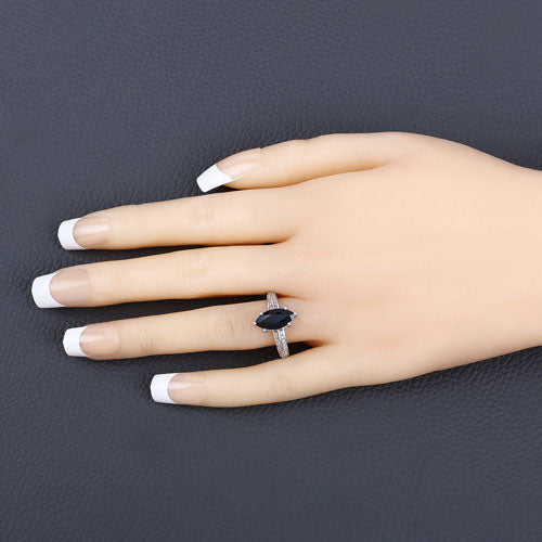 Anillo de oro blanco de 10 quilates con zafiro azul genuino de 2,39 quilates y diamantes blancos