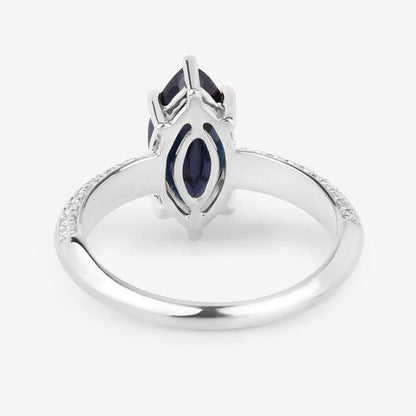 Anillo de oro blanco de 10 quilates con zafiro azul genuino de 2,39 quilates y diamantes blancos