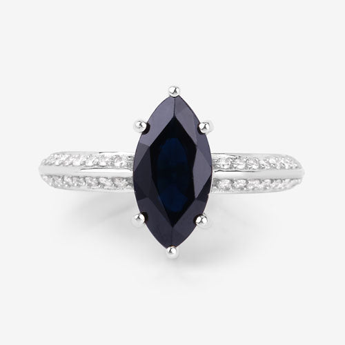 Anillo de oro blanco de 10 quilates con zafiro azul genuino de 2,39 quilates y diamantes blancos
