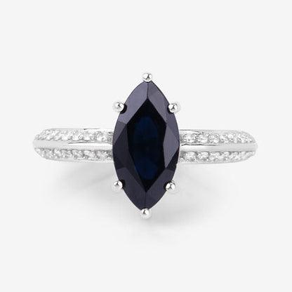 Anillo de oro blanco de 10 quilates con zafiro azul genuino de 2,39 quilates y diamantes blancos
