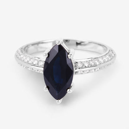 Anillo de oro blanco de 10 quilates con zafiro azul genuino de 2,39 quilates y diamantes blancos