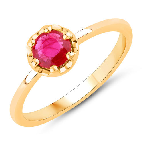 Anillo de oro amarillo de 14 quilates con rubí auténtico de 0,50 quilates