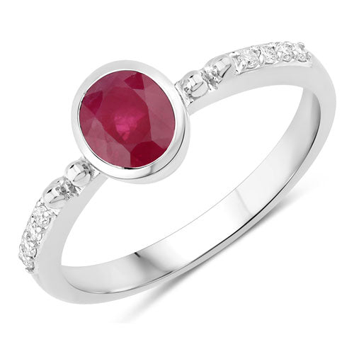 Anillo de oro blanco de 14 quilates con rubí auténtico de 1,00 quilates y diamante blanco