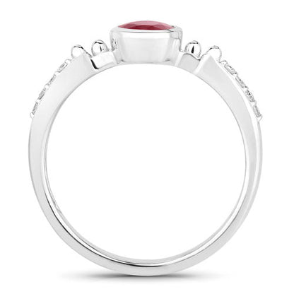 Anillo de oro blanco de 14 quilates con rubí auténtico de 1,00 quilates y diamante blanco