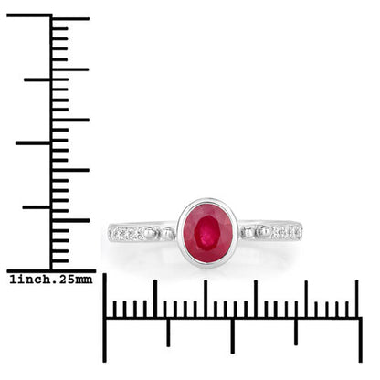 Anillo de oro blanco de 14 quilates con rubí auténtico de 1,00 quilates y diamante blanco