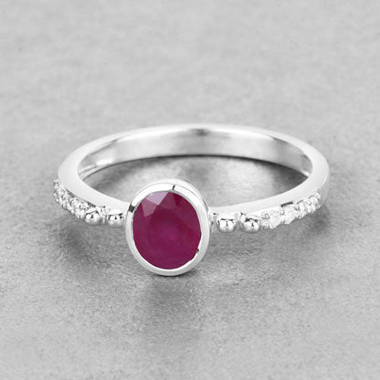 Anillo de oro blanco de 14 quilates con rubí auténtico de 1,00 quilates y diamante blanco