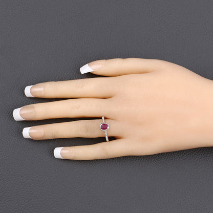 Anillo de oro blanco de 14 quilates con rubí auténtico de 1,00 quilates y diamante blanco