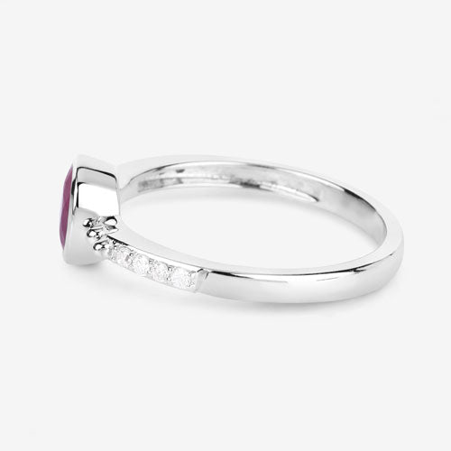Anillo de oro blanco de 14 quilates con rubí auténtico de 1,00 quilates y diamante blanco