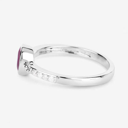 Anillo de oro blanco de 14 quilates con rubí auténtico de 1,00 quilates y diamante blanco