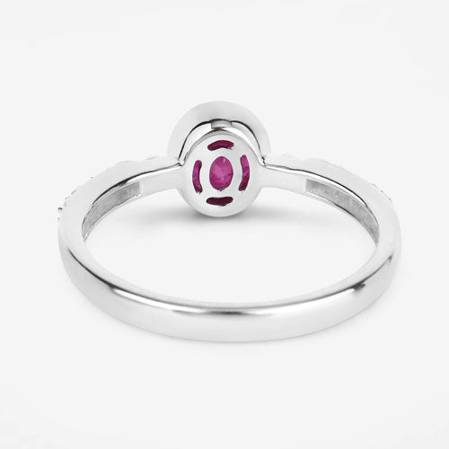 Anillo de oro blanco de 14 quilates con rubí auténtico de 1,00 quilates y diamante blanco