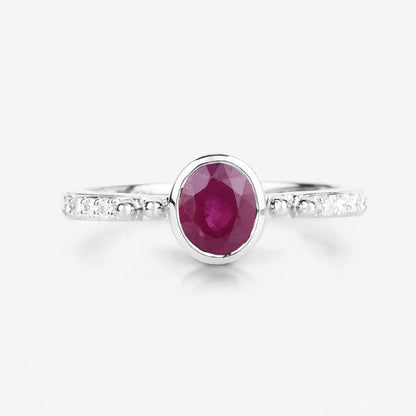Anillo de oro blanco de 14 quilates con rubí auténtico de 1,00 quilates y diamante blanco