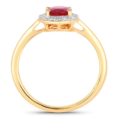 Anillo de oro amarillo de 14K con rubí auténtico de 1,06 quilates y diamantes blancos