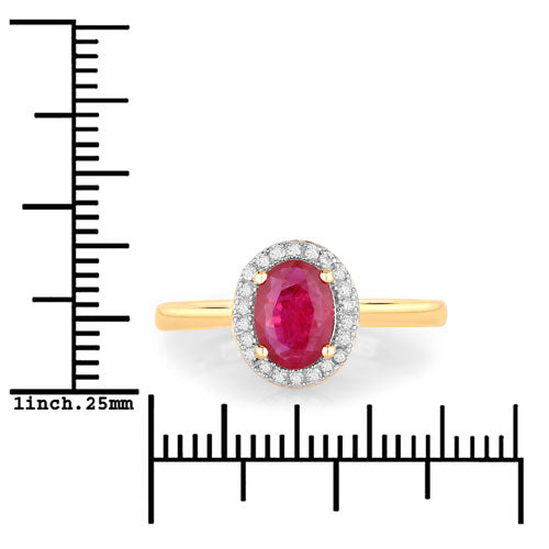 Anillo de oro amarillo de 14K con rubí auténtico de 1,06 quilates y diamantes blancos