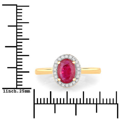 Anillo de oro amarillo de 14K con rubí auténtico de 1,06 quilates y diamantes blancos